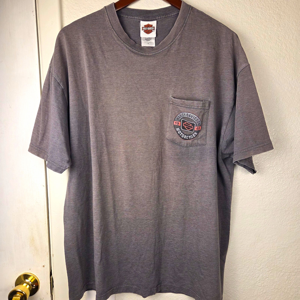 VTG Harley Davidson Shirt XL Grey Pocket Chandler AZ Hanes Beefy (bleach spot)